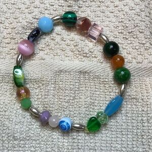 Multicolor Glass Bead Stretch Bracelet - Handmade by Evelyn